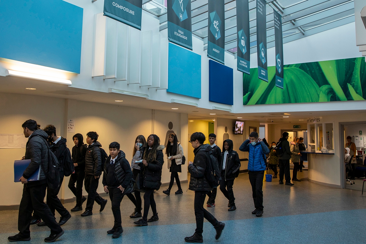 4.45 Students walking in school hallway - Watergrove Trust - copyright Andy Aitchison